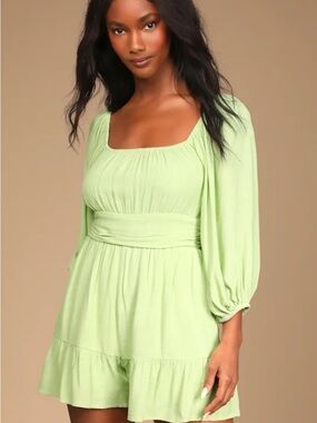 Lulu's Pastel Green Puff Sleeve Romper